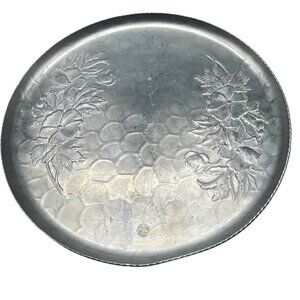 metal circle tray platter embossed with floral lip 11.5x1" READ